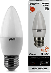 Лампа LED Elementary свеча E27 6W 3000K Gauss 33216