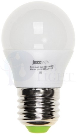 Лампа светодиодная (LED) G45 "шар" 5W E27 4000K мат 400Lm Jazzway 1036988A
