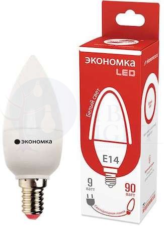 Лампа светодиодная свеча 9Вт 850Лм 230В 4500К E14 ЭКОНОМКА Eco_LED9wCNE1445