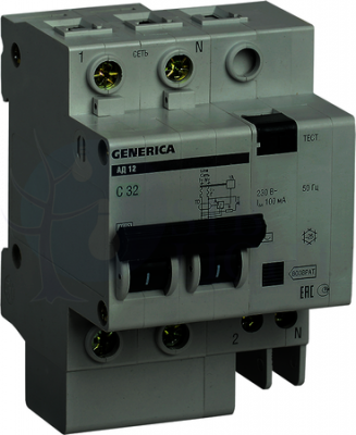 Дифференциальный автомат 2P 32А АД-12 (тип AC, 4.5 кА) IEK MAD15-2-032-C-100