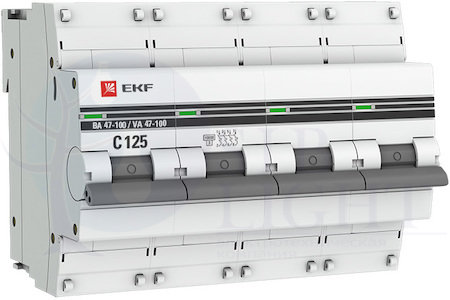 Автоматический выключатель 4P 125А (C) 10kA ВА 47-100 PROxima EKF mcb47100-4-125C-pro