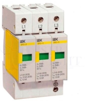 Огр-ль имп перенапр ОПС1-D 3Р In=5kA =230B Im=10kA ИЭК IEK MOP20-3-D