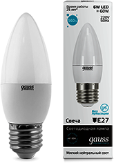 Лампа LED Elementary свеча E27 6W 4100K 1/10/50 Gauss 33226