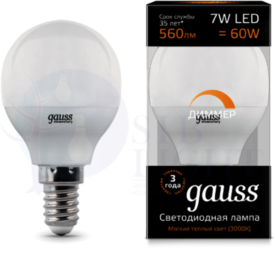 Лампа LED Globe-dim E14 7W 3000К диммируемая 1/10/100 Gauss 105101107-D