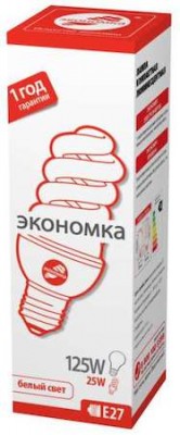 Лампа люминесцентная SPC T3 спираль 25Вт 1350Лм 4000К E27 ЭКОНОМКА LKsmSPC25wE2742eco