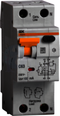Дифференциальный автомат 1P+N C16 А 30 мА (тип A, 6 кА) IEK MAD22-5-016-C-30
