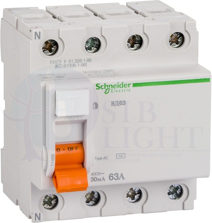 Выключатель дифференциального тока 4P 63А 30мА Домовой (тип AC) Schneider Electric 11466
