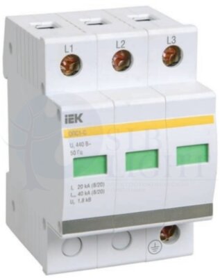 Ограничитель импульсных перенапряжений ОПС1-C 3Р In=20kA =400B Im=40kA IEK MOP10-3-C