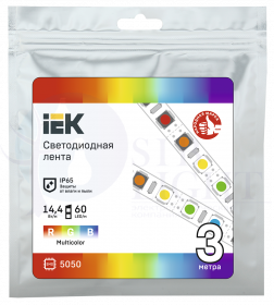 Лента светодиодная 3м LSR-5050RGB60-14,4-IP65-12В IEK