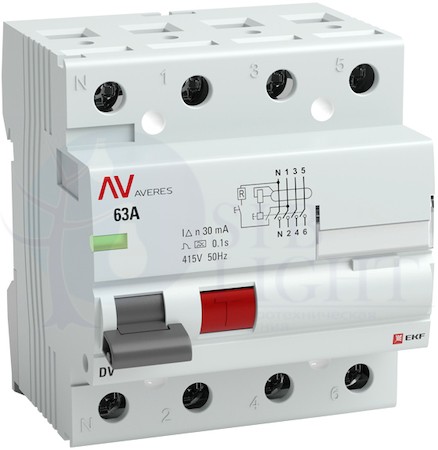 Устройство защитного отключения DV 4P 80А/300мА (AC) AVERES EKF rccb-4-80-300-ac-av