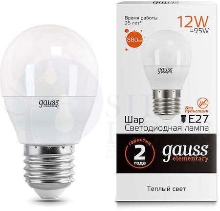Лампа LED Elementary Шар 12W 880lm E27 3000K 1/10/100 Gauss 53212