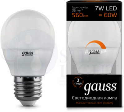 Лампа LED Globe-dim E27 7W 3000К диммируемая 1/10/100 Gauss 105102107-D