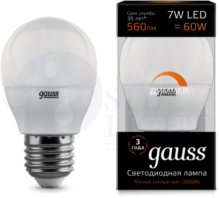 Лампа LED Globe-dim E27 7W 3000К диммируемая 1/10/100 Gauss 105102107-D