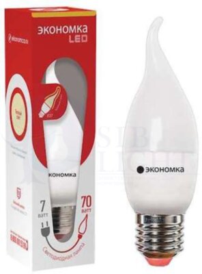 Лампа светодиодная свеча на ветру 7Вт 600Лм 230В 3000К E27 ЭКОНОМКА Eco_LED7wCWE2730