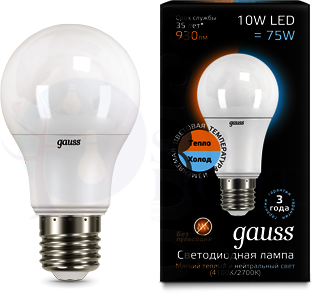 Лампа LED A60 10W E27 2700K/4100K CTC 1/10/50 Gauss 102502110-T