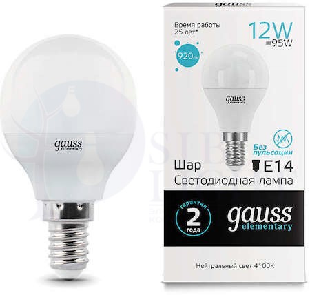 Лампа LED Elementary Шар 12W 920lm E14 4100K 1/10/100 Gauss 53122