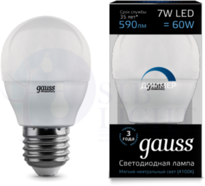 Лампа LED Globe-dim E27 7W 4100К диммируемая 1/10/100 Gauss 105102207-D