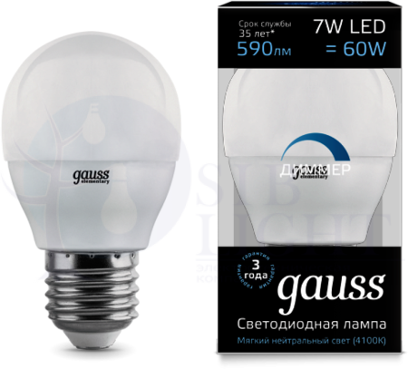 Лампа LED Globe-dim E27 7W 4100К диммируемая 1/10/100 Gauss 105102207-D