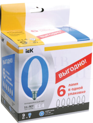 Лампа свеча КЭЛР-C Е14 9Вт 2700К ПРОМОПАК 6 шт IEK-eco