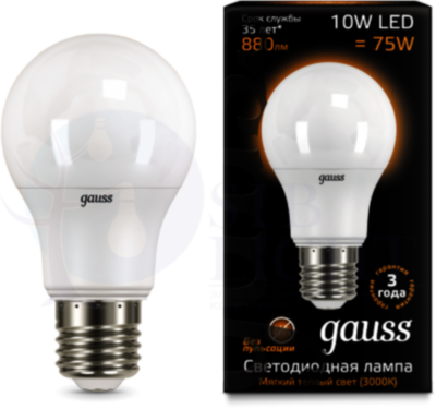 Лампа LED A60 10W E27 3000K 1/10/50 Gauss 102502110