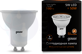 Лампа LED GU10 5W 3000K Gauss 101506105