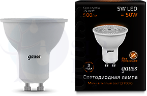 Лампа LED GU10 5W 3000K Gauss 101506105