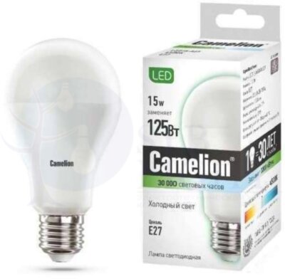 Лампа светодиодная LED15-A65/845/E27 15Вт грушевидная 4500К белый E27 1320лм 220В 12197 / Camelion 12186