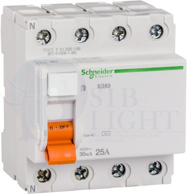 Выключатель дифференциального тока 4P 25А 30мА Домовой (тип AC) Schneider Electric 11460