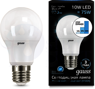 Лампа LED A60 10W E27 4100K step dimmable 1/10/50 Gauss 102502210-S