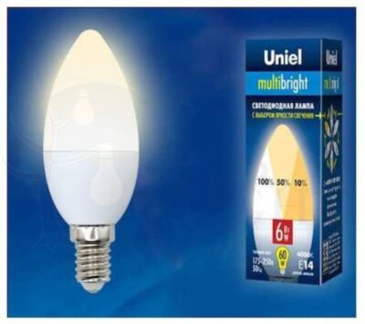 Лампа светодиодная с трехступенчатым диммером 100-50-10 LED 10вт 175-250В форма А 850Лм Е27 3000К Uniel Multibrigh Uniel UL-00002371