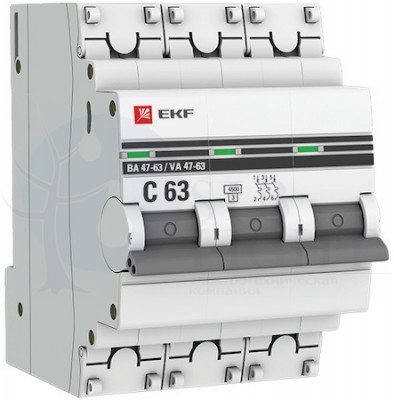 Автомат 3P 25А PROxima ВА 47-63 (4.5 кА, C) EKF mcb4763-3-25C-pro