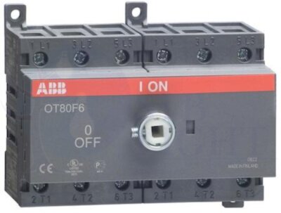 Рубильник OT80F6 до 80А 6-полюсный для установки на DIN-рейку или монтажную плату (без ручки) ABB 1SCA105427R1001