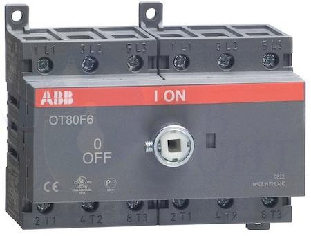Рубильник OT80F6 до 80А 6-полюсный для установки на DIN-рейку или монтажную плату (без ручки) ABB 1SCA105427R1001