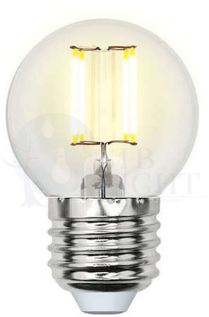 LED-G45-6W/WW/E27/CL GLA01TR Лампа светодиодная. Форма ''шар'', прозрачная. Серия Air. Теплый белый свет (3000K). Картон. ТМ Uniel Uniel UL-00002203