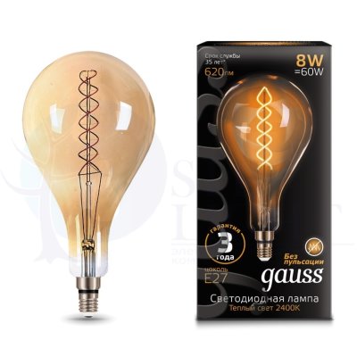 Лампа Gauss LED Vintage Filament Flexible A160 8W E27 160*300mm Amber 620lm 2400K 1/6