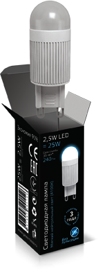 Лампа Gauss LED G9 2.5W 230V 4100K 1/40/200
