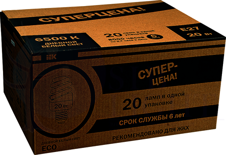 Лампа спираль КЭЛP-FS Е27 20Вт 6500К ЖКХПАК 20 шт IEK-eco