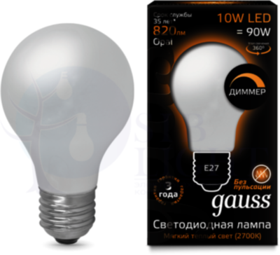Лампа LED Filament A60 Opal dimmable E27 10W 2700К 1/10/40 Gauss 102202110-D