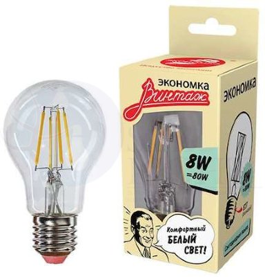 Лампа светодиодная филамент А60 груша 8Вт 860Лм 4500К E27 ЭКОНОМКА EcoLedFL8wA60E2745