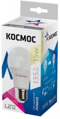 Лампа светодиодная LED A60 15Вт грушевидная 220В E27 3000К Космос Lksm_LED15wA60E2730 КОСМОС Lksm_LED15wA60E2730