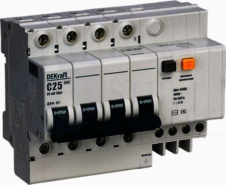 Дифференциальный автомат 3P+N 63А ДИФ-101 (тип AC, 4.5 кА) DEKraft 15190DEK