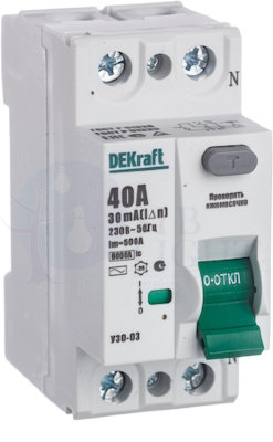 Выключатель дифференциального тока 2P 40А 30мА УЗО-03 (тип AC) DEKraft 14056DEK