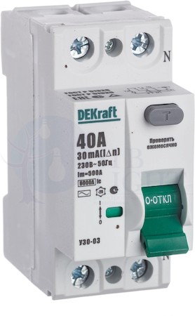 Выключатель дифференциального тока 2P 40А 30мА УЗО-03 (тип AC) DEKraft 14056DEK