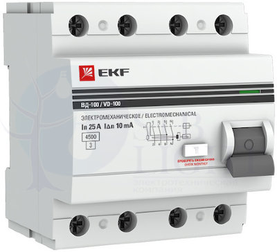 Устройство Защитного Отключения ВД-100 4P 40А/30мА (электр, тип А) PROxima EKF elcb-4-40-30-e-a-pro