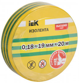 Изолента 0,18х19мм желто-зеленая 20м IEK