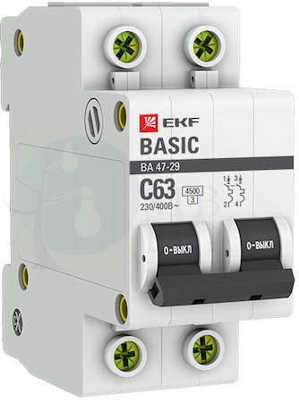 Автоматический выключатель 2P 25А (C) 4,5кА ВА 47-29 Basic EKF mcb4729-2-25C