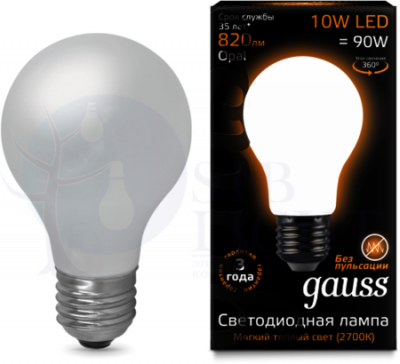Лампа LED Filament A60 Opal E27 10W 2700К 1/10/40 Gauss 102202110