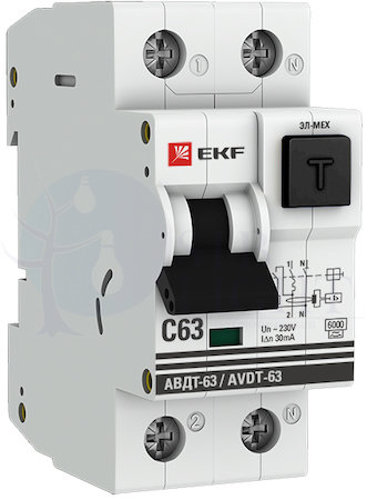 Дифференциальный автомат 1P+N 25А PROxima АВДТ-63 (тип A, 6 кА) EKF DA63-25-30e