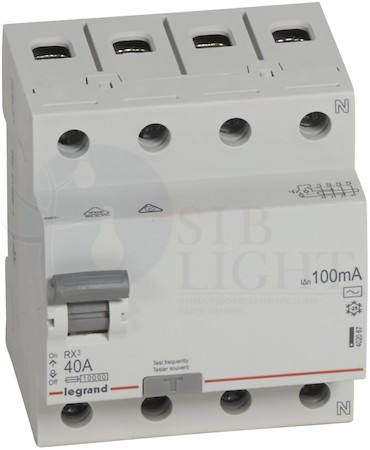 Выключатель дифференциального тока 4P 40А 0.1А RX3 (тип AC) Legrand 402067