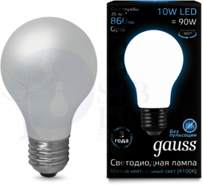 Лампа LED Filament A60 Opal E27 10W 4100К 1/10/40 Gauss 102202210